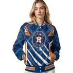 personalized houston astros chevron angles blue varsity jacket best selling