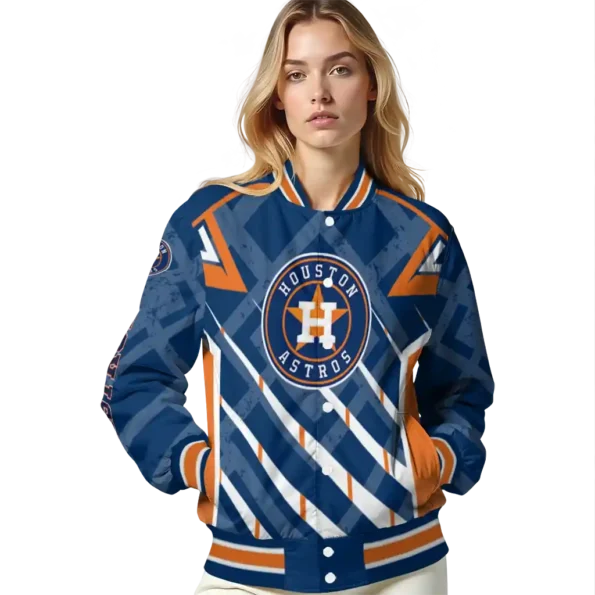 personalized houston astros chevron angles blue varsity jacket latest model