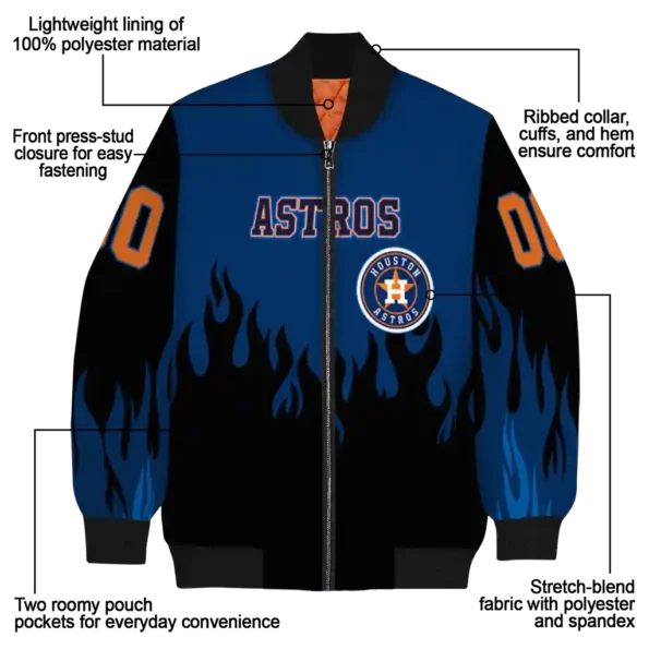 personalized houston astros flame border blue black bomber jacket new arrival