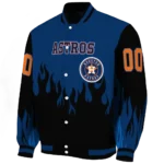 personalized houston astros flame border blue black varsity jacket best selling