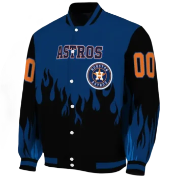 personalized houston astros flame border blue black varsity jacket best selling