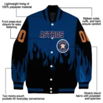 personalized houston astros flame border blue black varsity jacket best selling