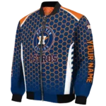 personalized houston astros hexagon grid blue bomber jacket best selling