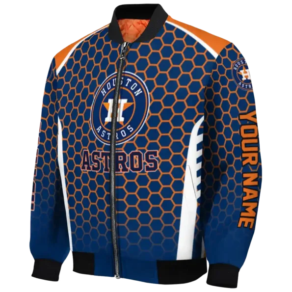 personalized houston astros hexagon grid blue bomber jacket best selling