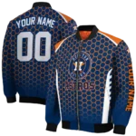 personalized houston astros hexagon grid blue bomber jacket best selling