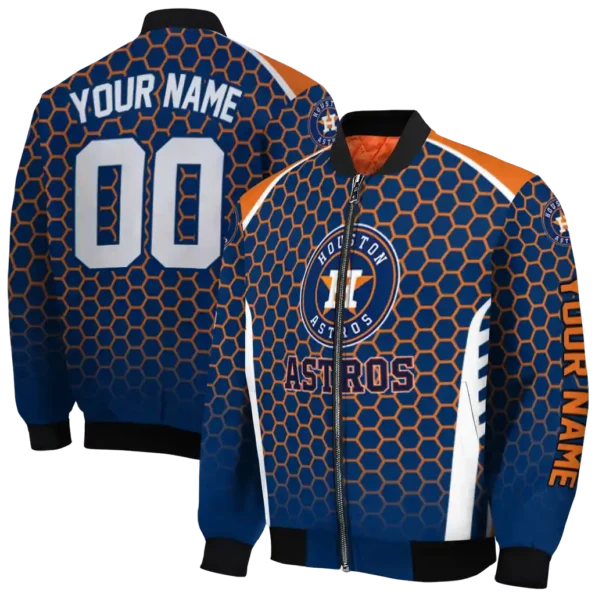 personalized houston astros hexagon grid blue bomber jacket fashion forward