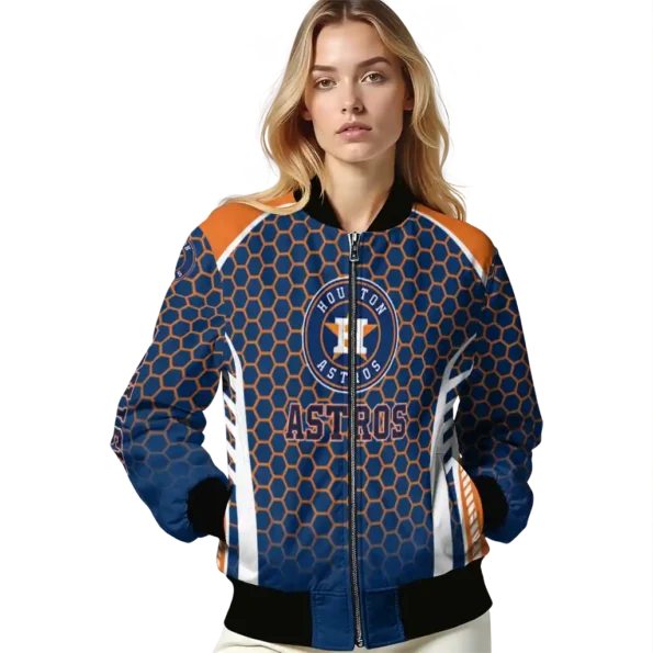personalized houston astros hexagon grid blue bomber jacket latest model
