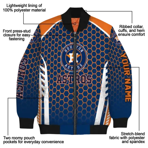 personalized houston astros hexagon grid blue bomber jacket new arrival