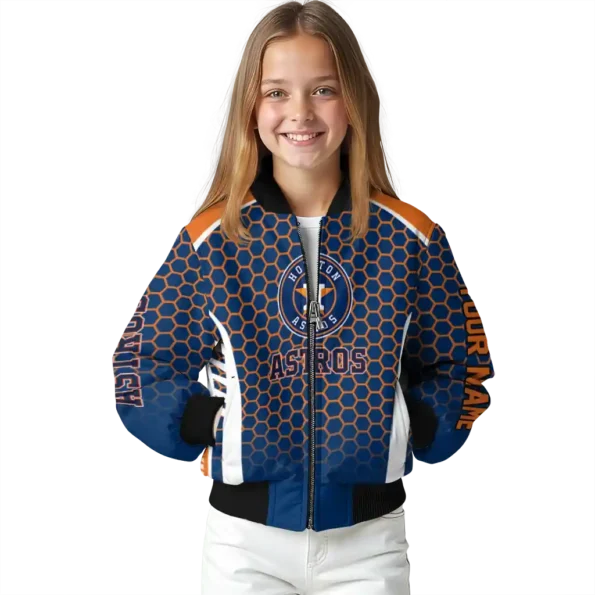 personalized houston astros hexagon grid blue bomber jacket top rated