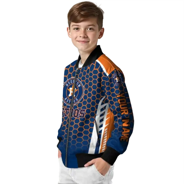 personalized houston astros hexagon grid blue bomber jacket trendy