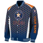 personalized houston astros hexagon grid blue varsity jacket best selling