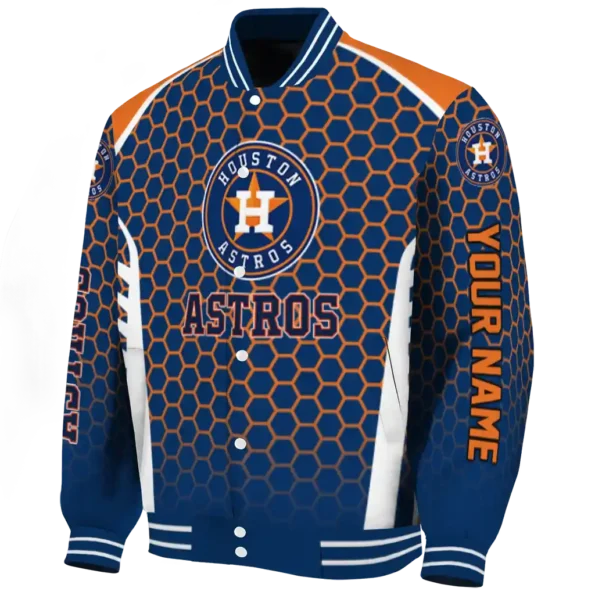 personalized houston astros hexagon grid blue varsity jacket best selling