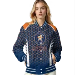 personalized houston astros hexagon grid blue varsity jacket best selling
