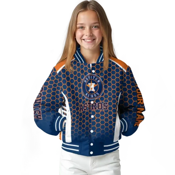 personalized houston astros hexagon grid blue varsity jacket top rated