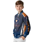 personalized houston astros hexagon grid blue varsity jacket best selling