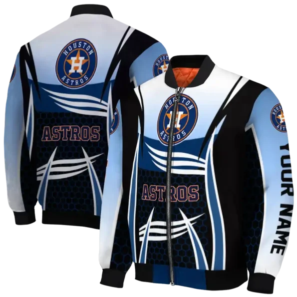 personalized houston astros mesh effect blue black bomber jacket fashion forward