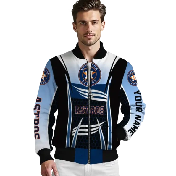 personalized houston astros mesh effect blue black bomber jacket high quality