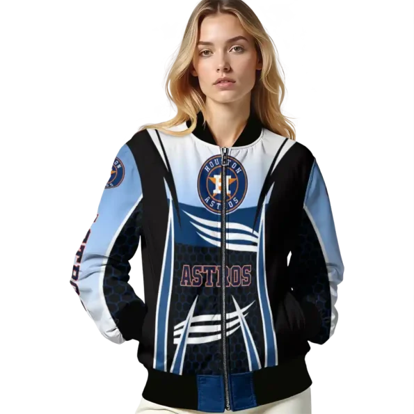 personalized houston astros mesh effect blue black bomber jacket latest model