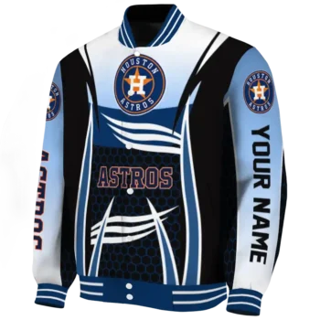 personalized houston astros mesh effect blue black varsity jacket best selling