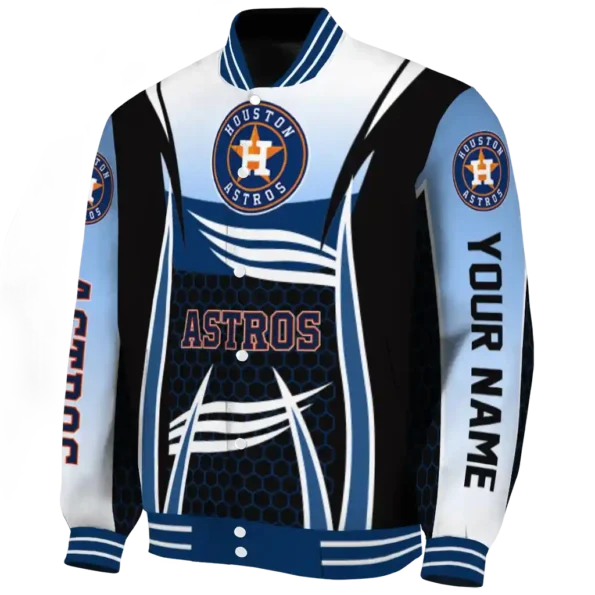 personalized houston astros mesh effect blue black varsity jacket best selling