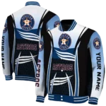 personalized houston astros mesh effect blue black varsity jacket best selling