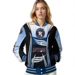 personalized houston astros mesh effect blue black varsity jacket best selling