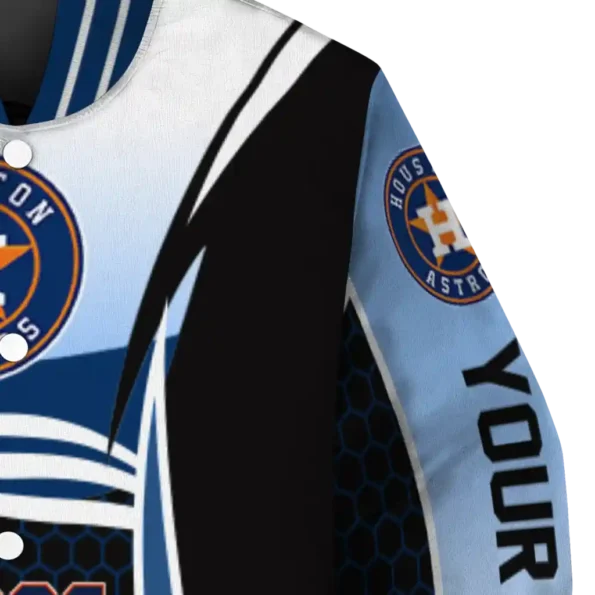 personalized houston astros mesh effect blue black varsity jacket premium grade