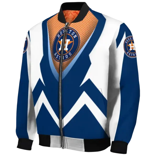 personalized houston astros v stripes blue white bomber jacket best selling