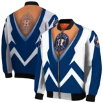 personalized houston astros v stripes blue white bomber jacket best selling