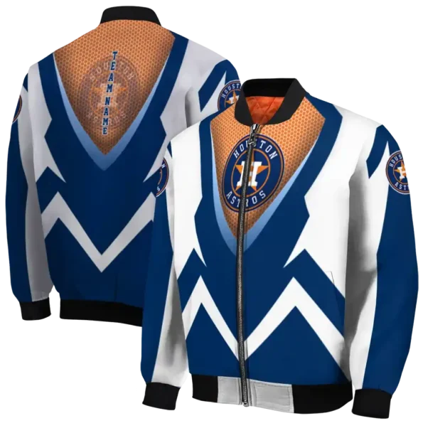 personalized houston astros v stripes blue white bomber jacket fashion forward