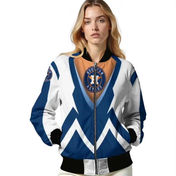 personalized houston astros v stripes blue white bomber jacket latest model