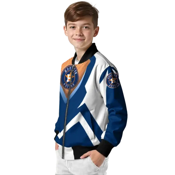 personalized houston astros v stripes blue white bomber jacket trendy