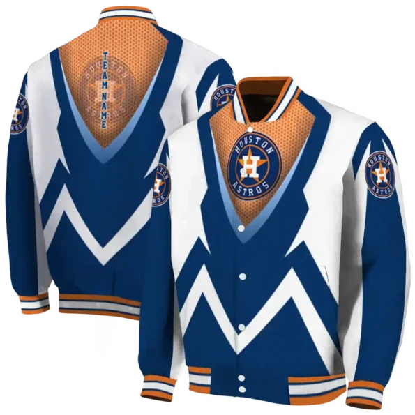 personalized houston astros v stripes blue white varsity jacket fashion forward