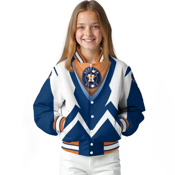personalized houston astros v stripes blue white varsity jacket top rated