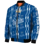 personalized kansas city royals bolt stripe royal blue bomber jacket best selling