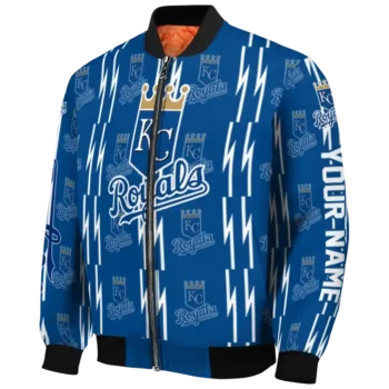 personalized kansas city royals bolt stripe royal blue bomber jacket best selling