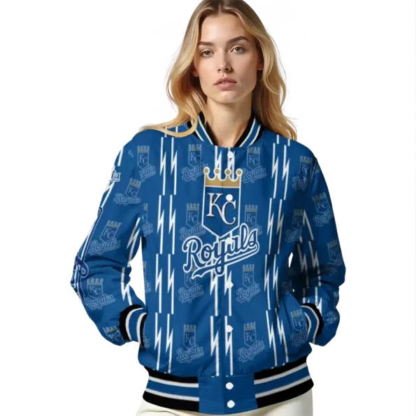 personalized kansas city royals bolt stripe royal blue varsity jacket latest model