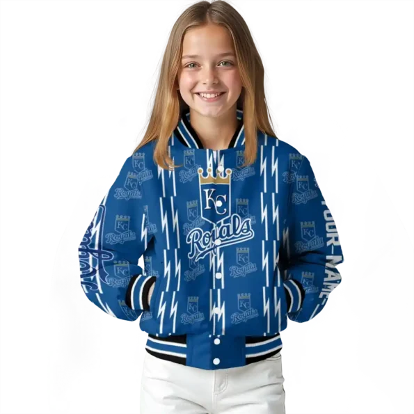 personalized kansas city royals bolt stripe royal blue varsity jacket top rated