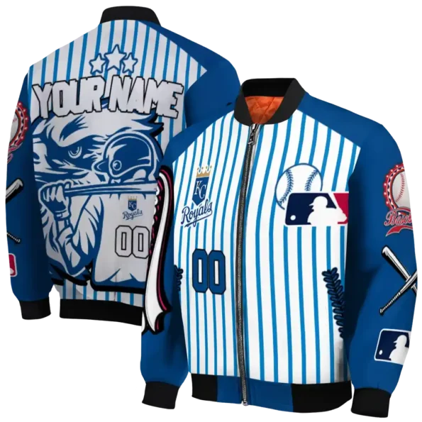 personalized kansas city royals eagle baseball royal blue white bomber jacket fashion forward