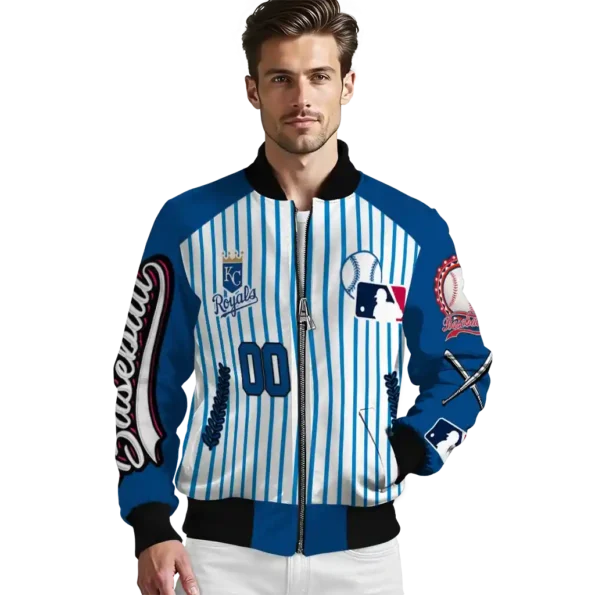 personalized kansas city royals eagle baseball royal blue white bomber jacket high quality