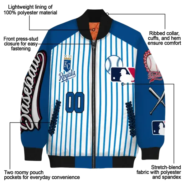 personalized kansas city royals eagle baseball royal blue white bomber jacket new arrival