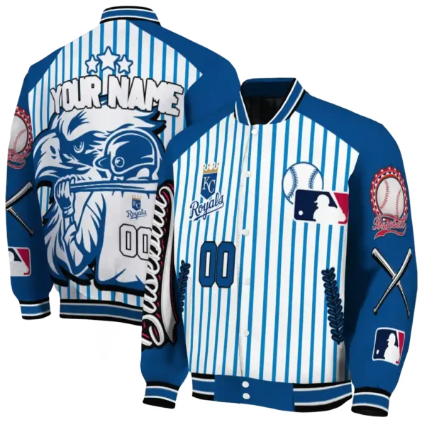 personalized kansas city royals eagle baseball royal blue white varsity jacket fashion forward
