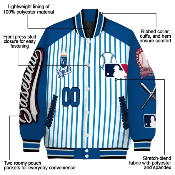personalized kansas city royals eagle baseball royal blue white varsity jacket new arrival