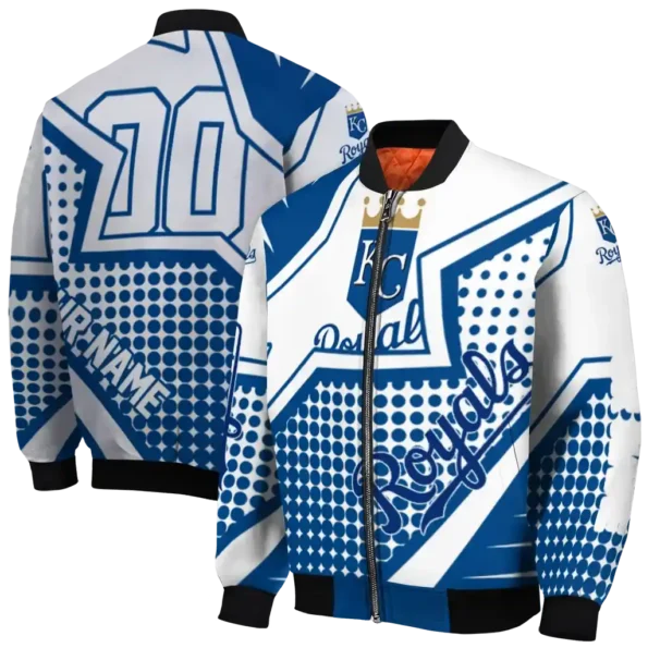personalized kansas city royals star burst royal blue bomber jacket fashion forward
