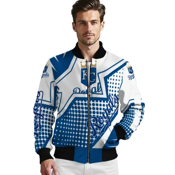 personalized kansas city royals star burst royal blue bomber jacket high quality