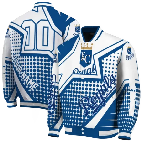 personalized kansas city royals star burst royal blue varsity jacket fashion forward