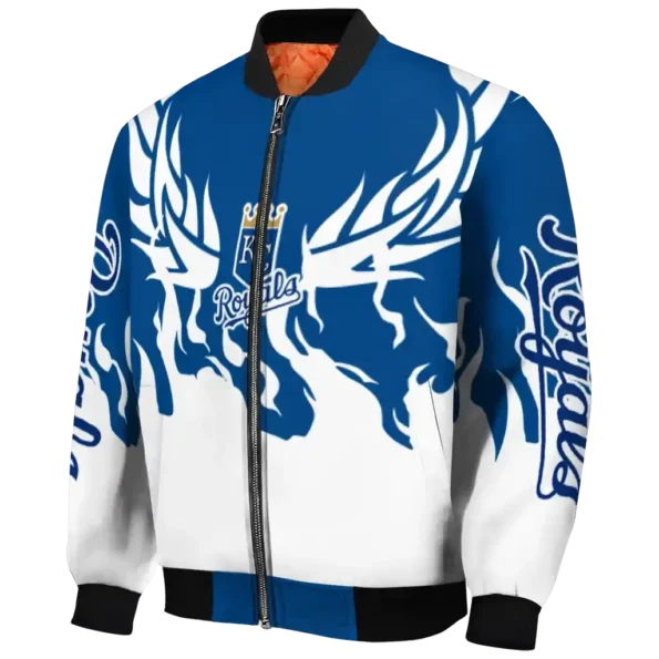 personalized kansas city royals winged blaze royal blue white bomber jacket best selling
