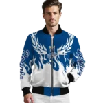 personalized kansas city royals winged blaze royal blue white bomber jacket best selling