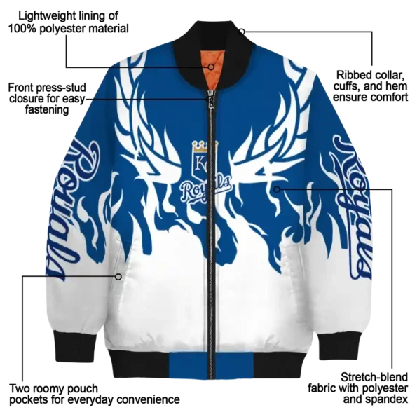 personalized kansas city royals winged blaze royal blue white bomber jacket new arrival