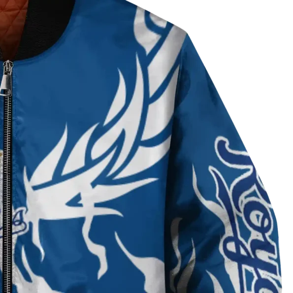 personalized kansas city royals winged blaze royal blue white bomber jacket premium grade